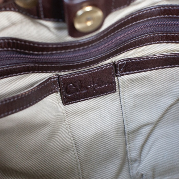 Cole Haan Brown Leather Shoulder Bag | Braided Handles | Magnetic Closure - Picture 9 of 10